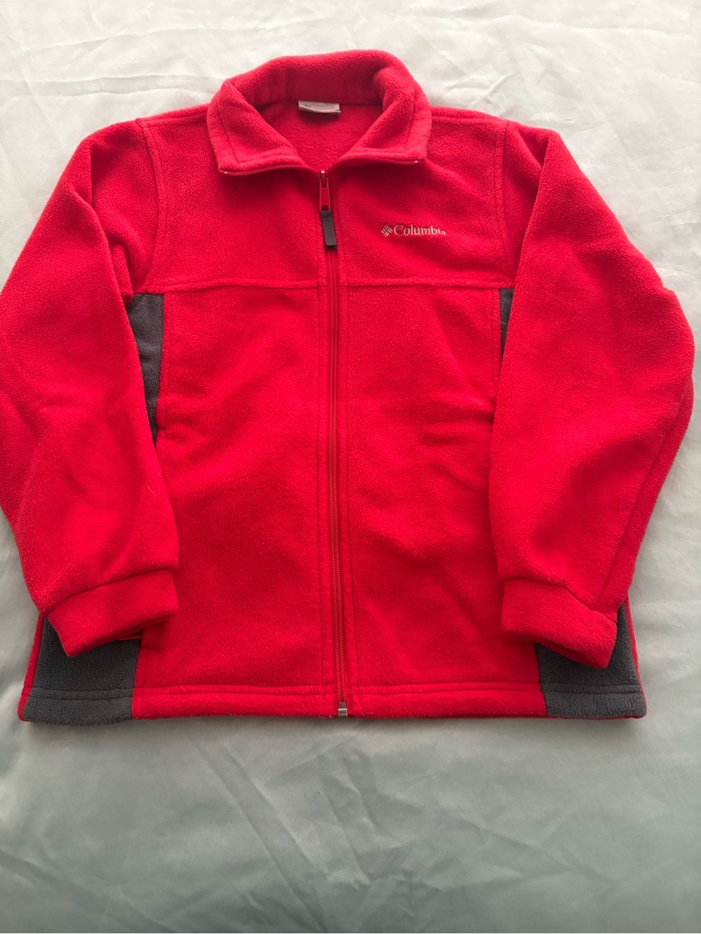Columbia Kids Red Full-Zip Fleece Jacket with Gray Panels